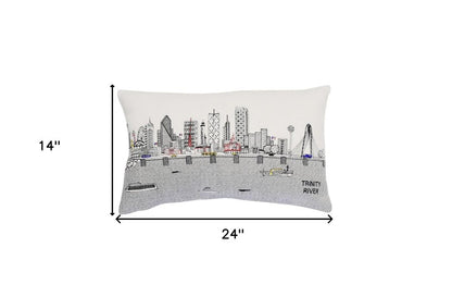 14" X 24" Cream Lumbar Dallas Hometown Pride Wool Throw Pillow with Embroidery