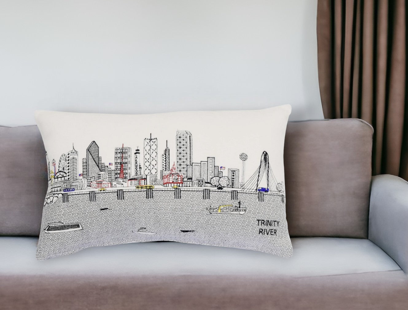 25" White Dallas Daylight Skyline Lumbar Decorative Pillow