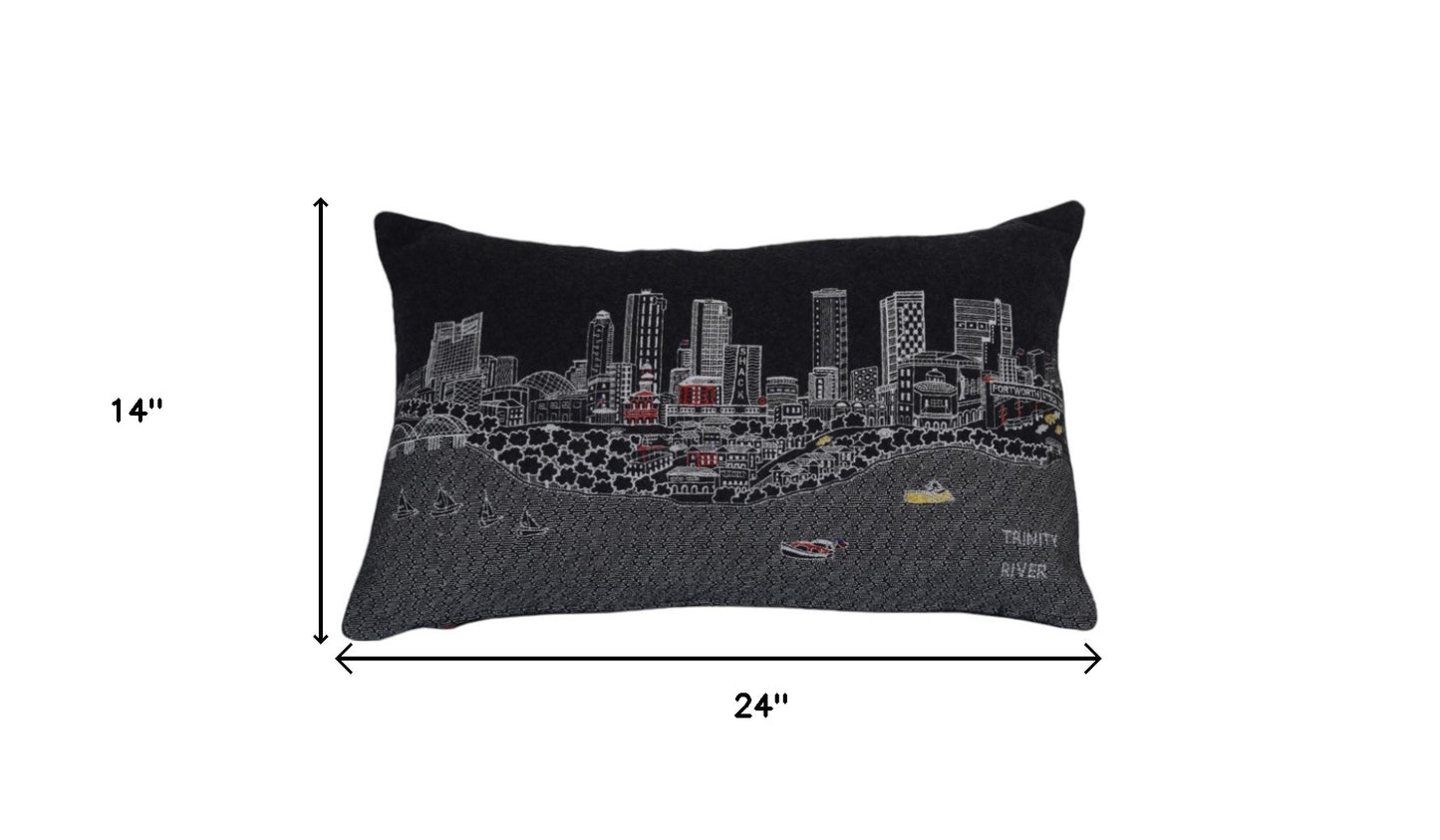 14" X 24" Black and White Hometown Pride Wool Lumbar Throw Pillow