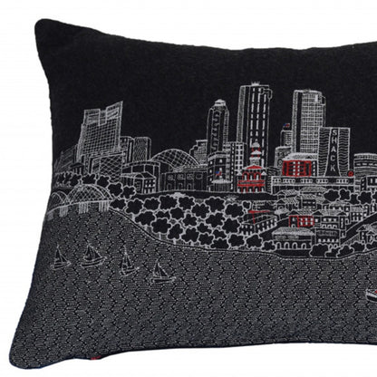 14" X 24" Black and White Hometown Pride Wool Lumbar Throw Pillow