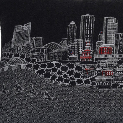 14" X 24" Black And White Lumbar Fort Worth Hometown Pride Wool Throw Pillow with Embroidery