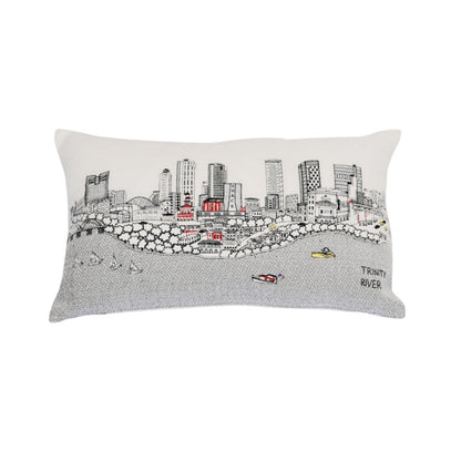 14" X 24" Cream Lumbar Fort Worth Hometown Pride Wool Throw Pillow with Embroidery