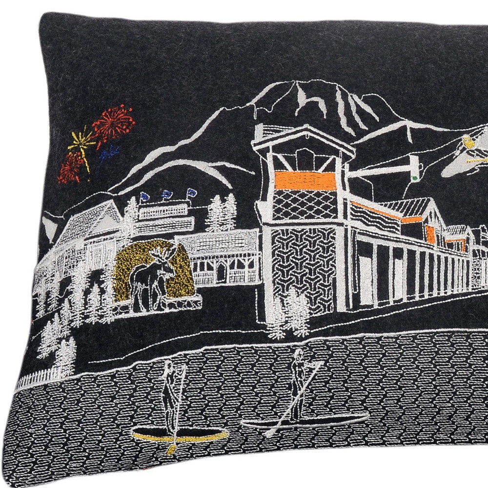 25" Black Jackson Nighttime Skyline Lumbar Decorative Pillow