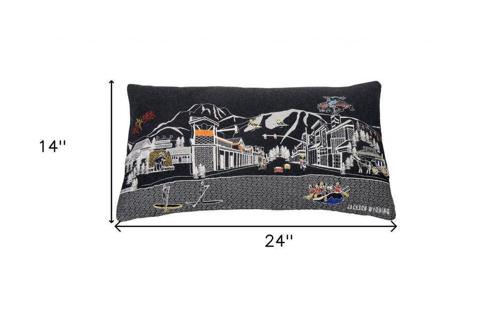 Dark Gray And White Jackson Nighttime Skyline Lumbar Decorative Pillow