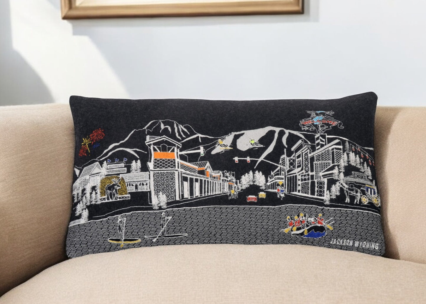 25" Black Jackson Nighttime Skyline Lumbar Decorative Pillow