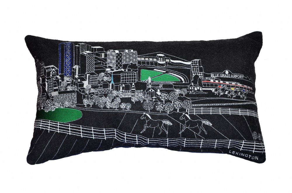 14" X 24" Dark Gray And White Lexington Nighttime Skyline Lumbar Decorative Pillow