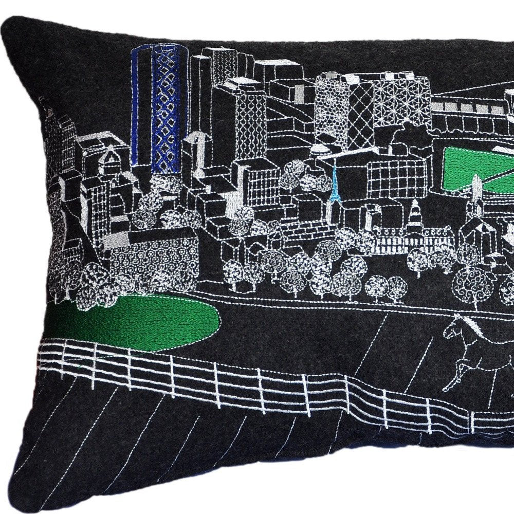 14" X 24" Dark Gray And White Lexington Nighttime Skyline Lumbar Decorative Pillow