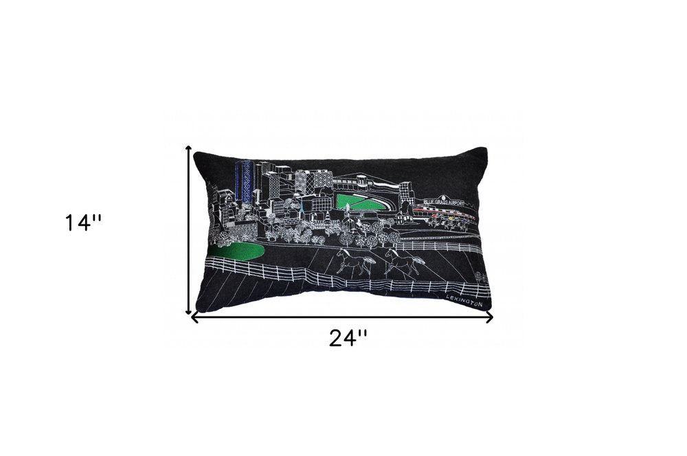 14" X 24" Dark Gray And White Lexington Nighttime Skyline Lumbar Decorative Pillow