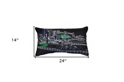 14" X 24" Dark Gray And White Lexington Nighttime Skyline Lumbar Decorative Pillow