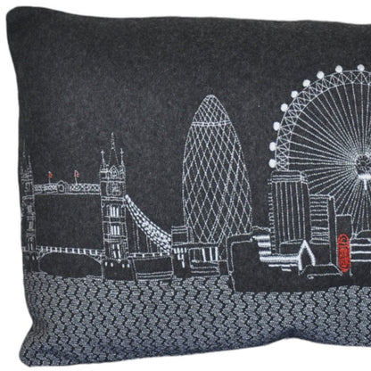 14" X 24" Dark Gray And White London Nighttime Skyline Lumbar Decorative Pillow