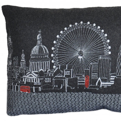 14" X 24" Black Gray and White Hometown Pride Wool Lumbar Throw Pillow