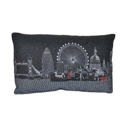 25" Black London Nighttime Skyline Lumbar Decorative Pillow