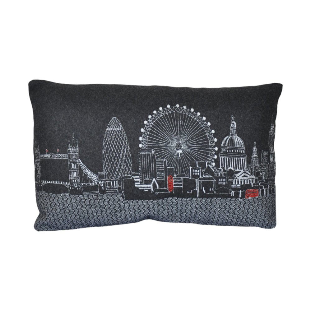 14" X 24" Dark Gray And White London Nighttime Skyline Lumbar Decorative Pillow
