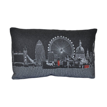 14" X 24" Dark Gray And White London Nighttime Skyline Lumbar Decorative Pillow