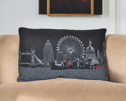 14" X 24" Black Gray and White Hometown Pride Wool Lumbar Throw Pillow
