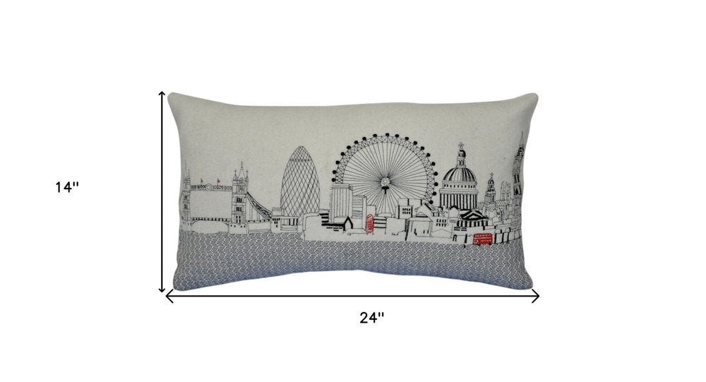 14" X 24" Cream London Daylight Skyline Lumbar Decorative Pillow