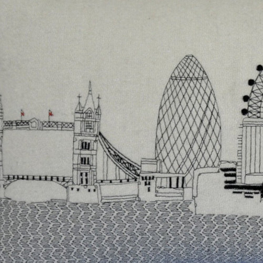 14" X 24" Cream London Daylight Skyline Lumbar Decorative Pillow