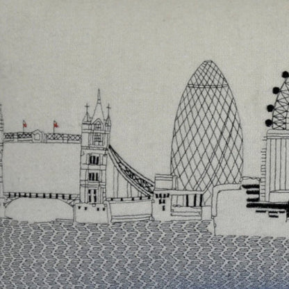 14" X 24" Cream London Daylight Skyline Lumbar Decorative Pillow