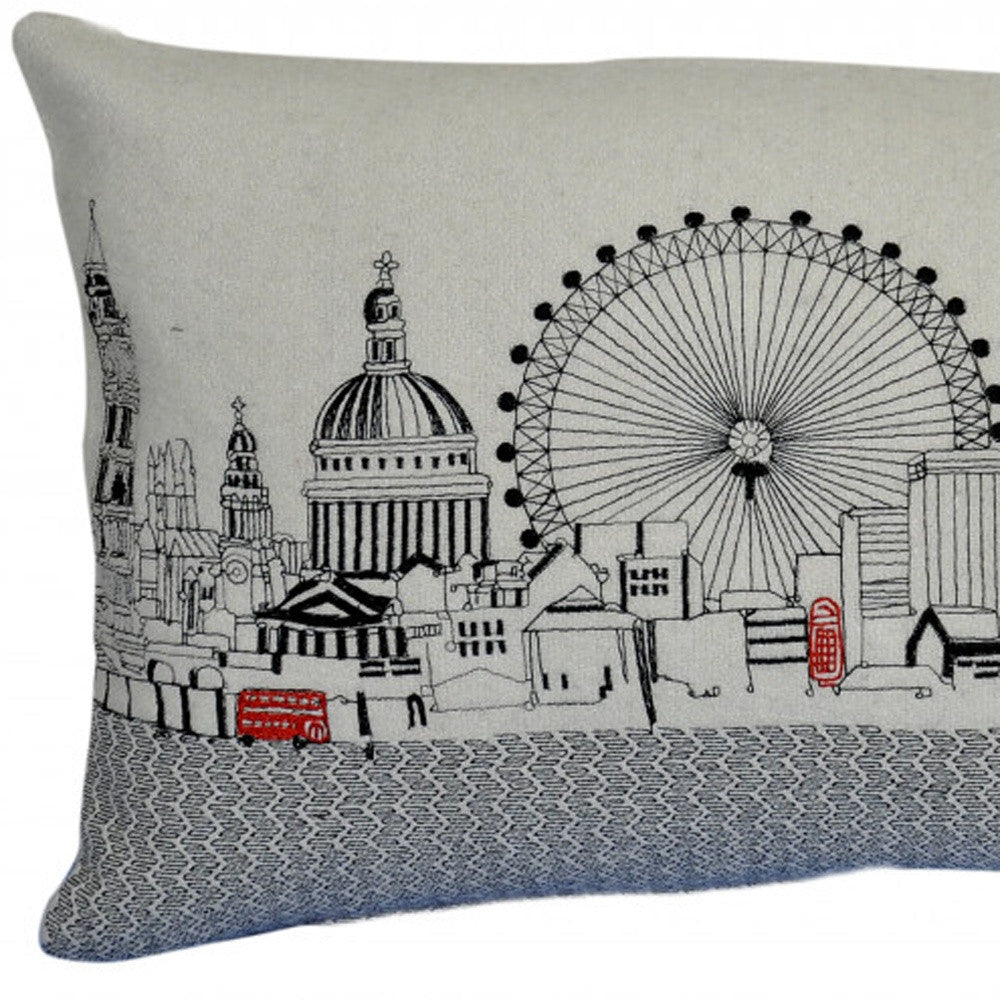 25" White London Daylight Skyline Lumbar Decorative Pillow