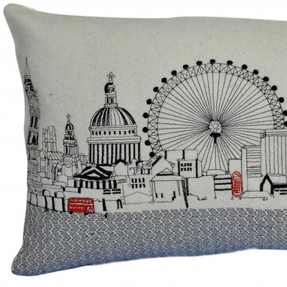 14" X 24" Cream London Daylight Skyline Lumbar Decorative Pillow