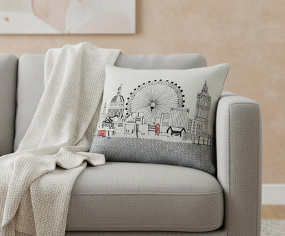 14" X 24" Cream London Daylight Skyline Lumbar Decorative Pillow