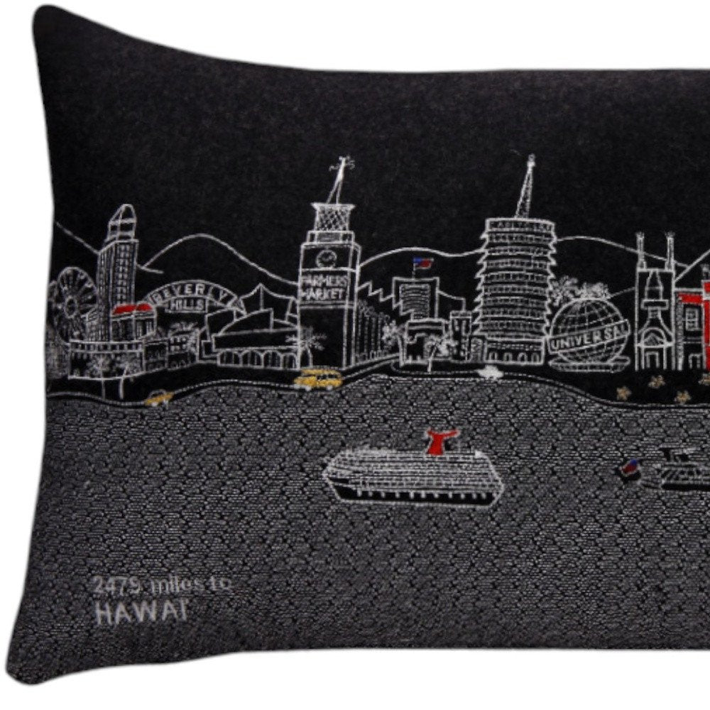 14" X 24" Black Gray and White Hometown Pride Wool Lumbar Throw Pillow