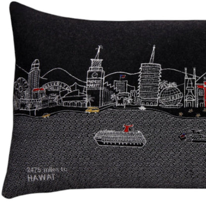 14" X 24" Dark Gray And White Los Angeles Nighttime Skyline Lumbar Decorative Pillow