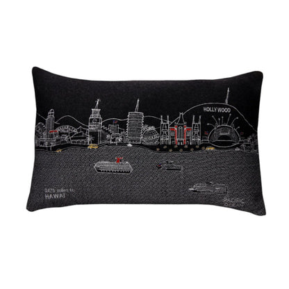 14" X 24" Dark Gray And White Los Angeles Nighttime Skyline Lumbar Decorative Pillow