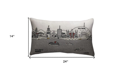 14" X 24" Cream Lumbar Los Angeles Hometown Pride Wool Throw Pillow with Embroidery