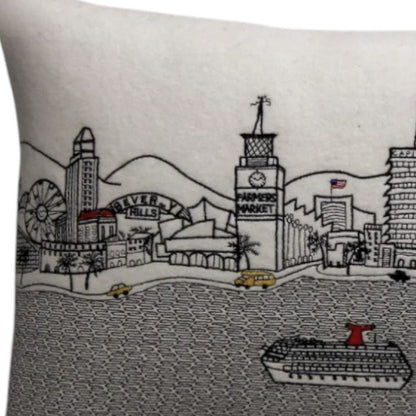 14" X 24" Cream Lumbar Los Angeles Hometown Pride Wool Throw Pillow with Embroidery