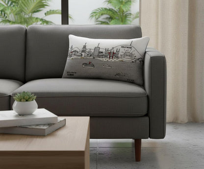 14" X 24" Cream Lumbar Los Angeles Hometown Pride Wool Throw Pillow with Embroidery