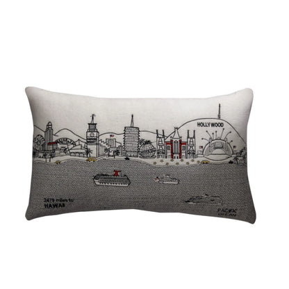 14" X 24" Cream Lumbar Los Angeles Hometown Pride Wool Throw Pillow with Embroidery