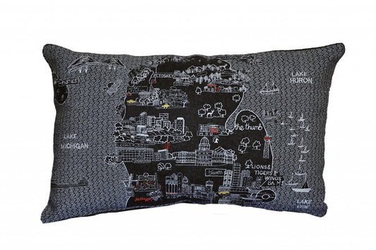 14" X 24" Black Gray and White Hometown Pride Wool Lumbar Throw Pillow
