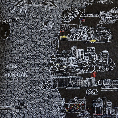 14" X 24" Dark Gray And White Michigan Lower Peninsula Nighttime Skyline Lumbar Decorative Pillow