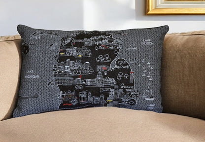 14" X 24" Black Gray and White Hometown Pride Wool Lumbar Throw Pillow