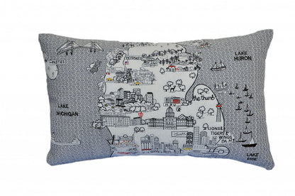 14" X 24" Cream Michigan Lower Peninsula Daylight Skyline Lumbar Decorative Pillow
