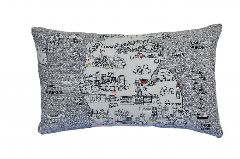 14" X 24" Cream Hometown Pride Wool Lumbar Throw Pillow