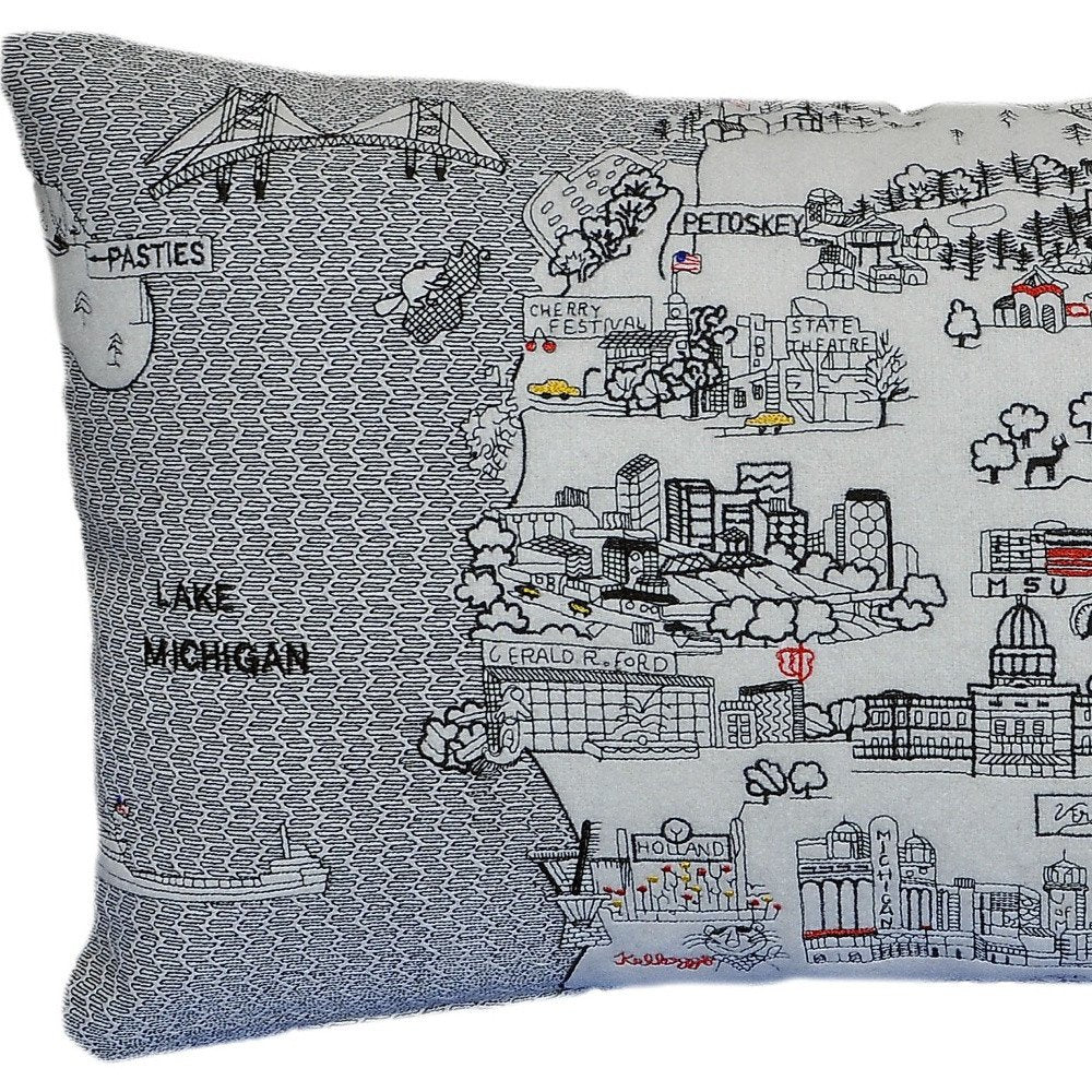 14" X 24" Cream Michigan Lower Peninsula Daylight Skyline Lumbar Decorative Pillow