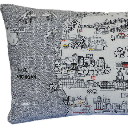14" X 24" Cream Michigan Lower Peninsula Daylight Skyline Lumbar Decorative Pillow