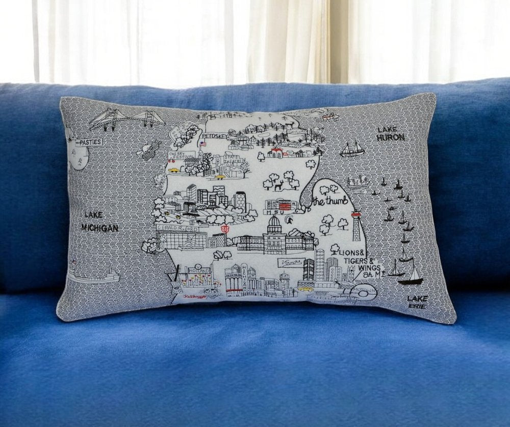 14" X 24" Cream Hometown Pride Wool Lumbar Throw Pillow