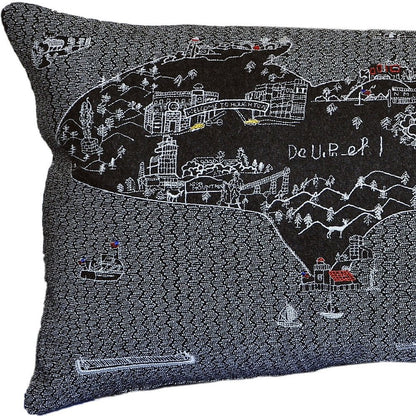 14" X 24" Dark Gray And White Michigan Upper Peninsula Nighttime Skyline Lumbar Decorative Pillow
