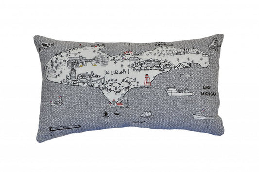 14" X 24" Cream Michigan Upper Peninsula Daylight Skyline Lumbar Decorative Pillow