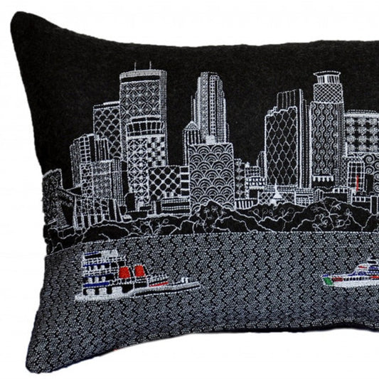 14" X 24" Black Gray and White Hometown Pride Wool Lumbar Throw Pillow