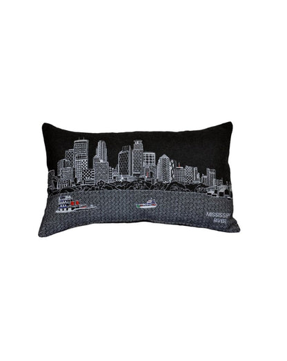 14" X 24" Dark Gray And White Lumbar Minneapolis Hometown Pride Wool Throw Pillow with Embroidery