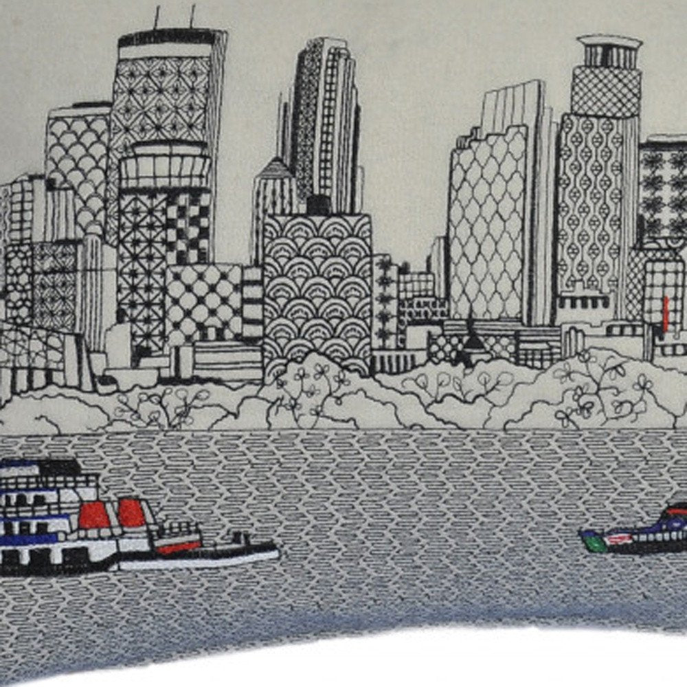 14" X 24" Cream Minneapolis Daylight Skyline Lumbar Decorative Pillow