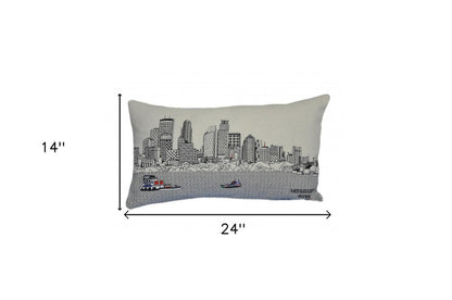 14" X 24" Cream Minneapolis Daylight Skyline Lumbar Decorative Pillow