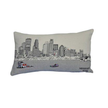 14" X 24" Cream Minneapolis Daylight Skyline Lumbar Decorative Pillow