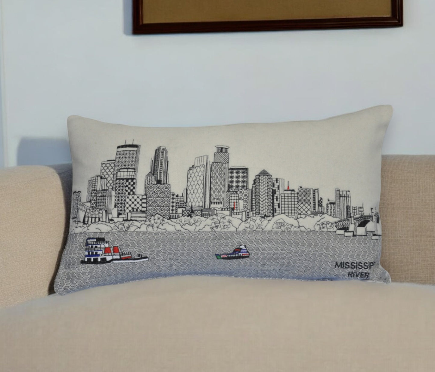 25" White Minneapolis Daylight Skyline Lumbar Decorative Pillow