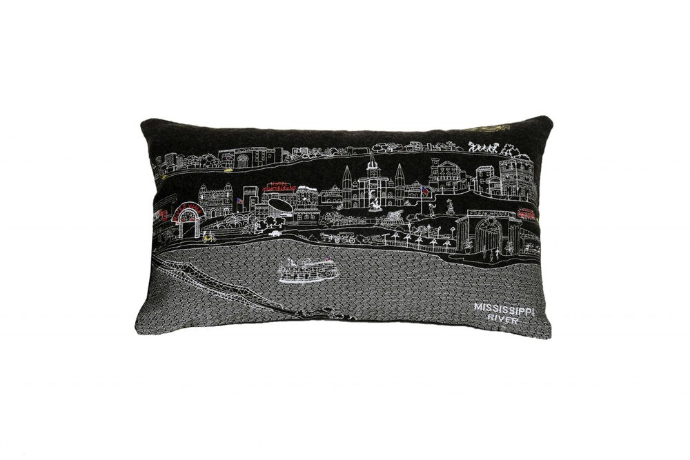 14" X 24" Black Gray and White Hometown Pride Wool Lumbar Throw Pillow