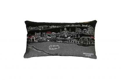 14" X 24" Black Gray and White Hometown Pride Wool Lumbar Throw Pillow